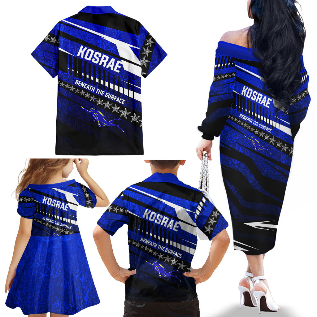 Kosrae Deep Sea Scuba Diving Family Matching Off The Shoulder Long Sleeve Dress and Hawaiian Shirt Blue Hole Beneath The Surface Coral Reef Graphic Art TS04 - Polynesian Pride