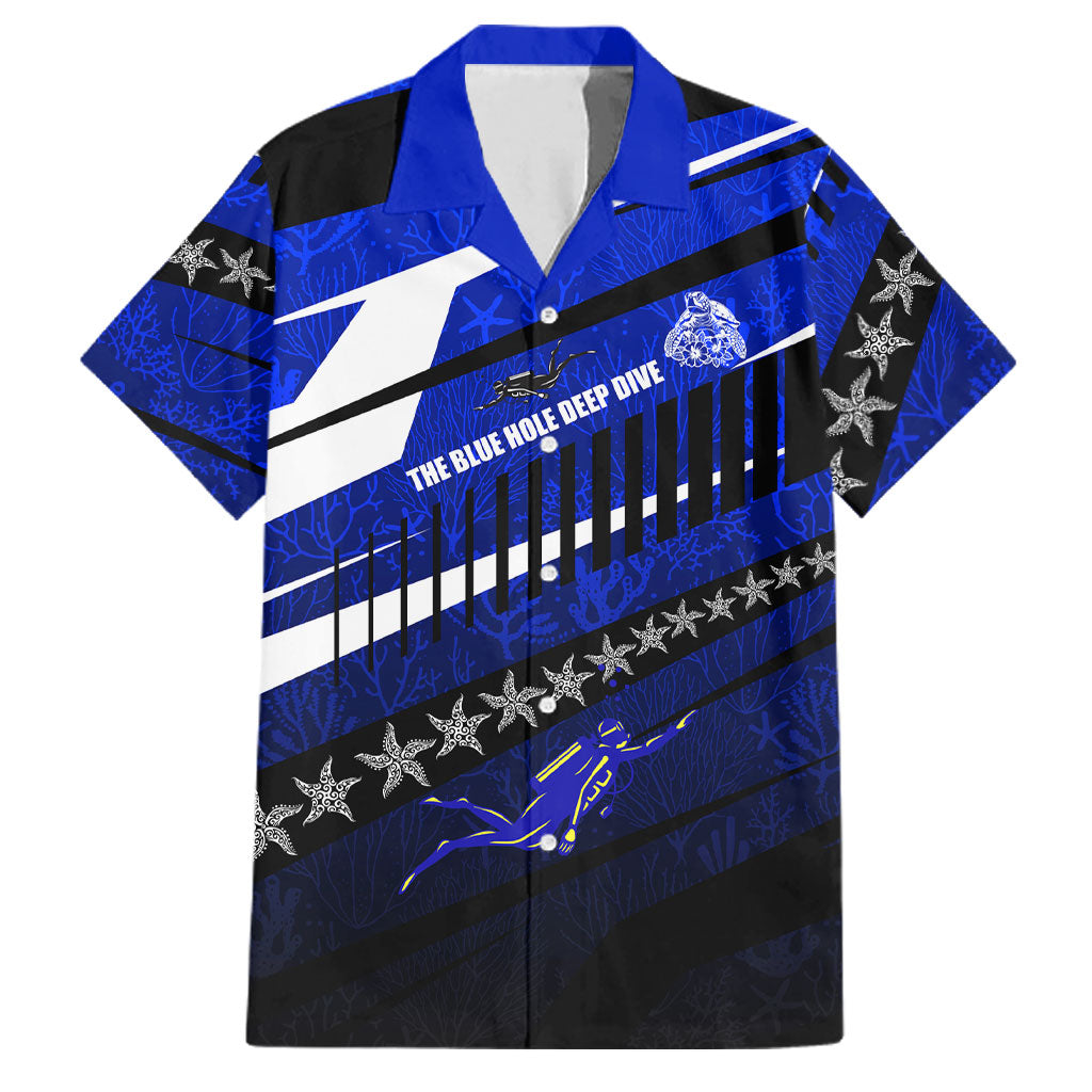 Kosrae Deep Sea Scuba Diving Family Matching Off Shoulder Short Dress and Hawaiian Shirt Blue Hole Beneath The Surface Coral Reef Graphic Art