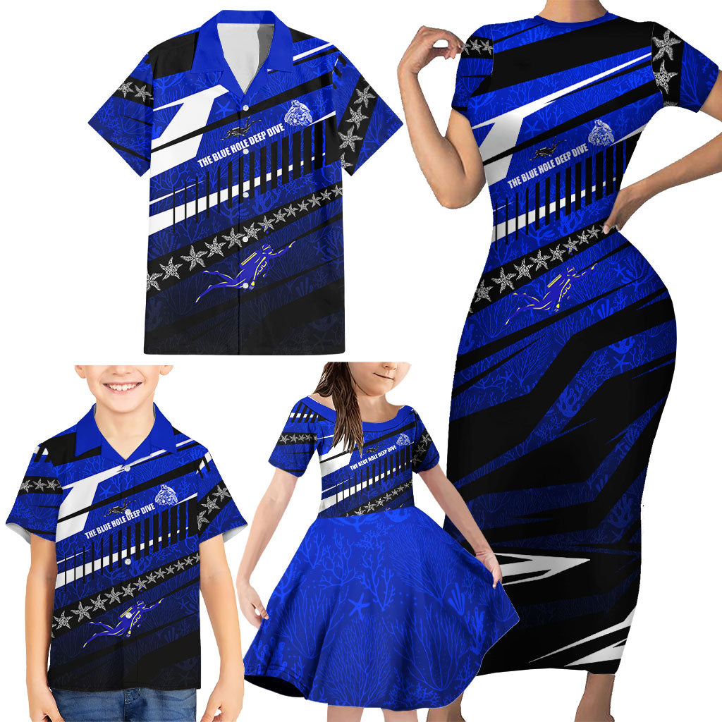 Kosrae Deep Sea Scuba Diving Family Matching Short Sleeve Bodycon Dress and Hawaiian Shirt Blue Hole Beneath The Surface Coral Reef Graphic Art TS04 - Polynesian Pride