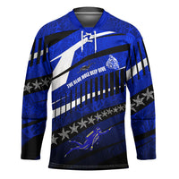 Kosrae Deep Sea Scuba Diving Hockey Jersey Blue Hole Beneath The Surface Coral Reef Graphic Art TS04 Unisex Blue Black - Polynesian Pride