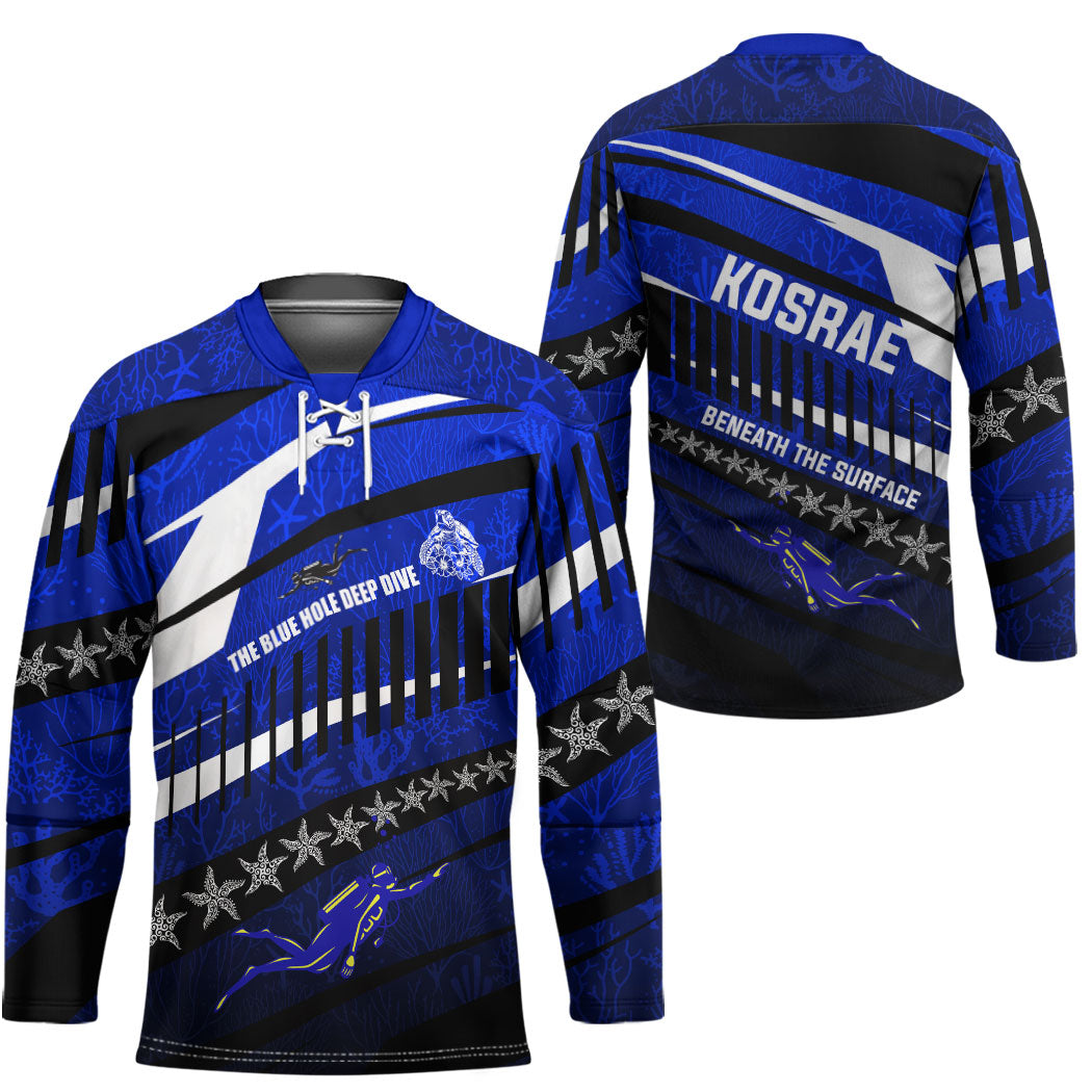 Kosrae Deep Sea Scuba Diving Hockey Jersey Blue Hole Beneath The Surface Coral Reef Graphic Art TS04 - Polynesian Pride