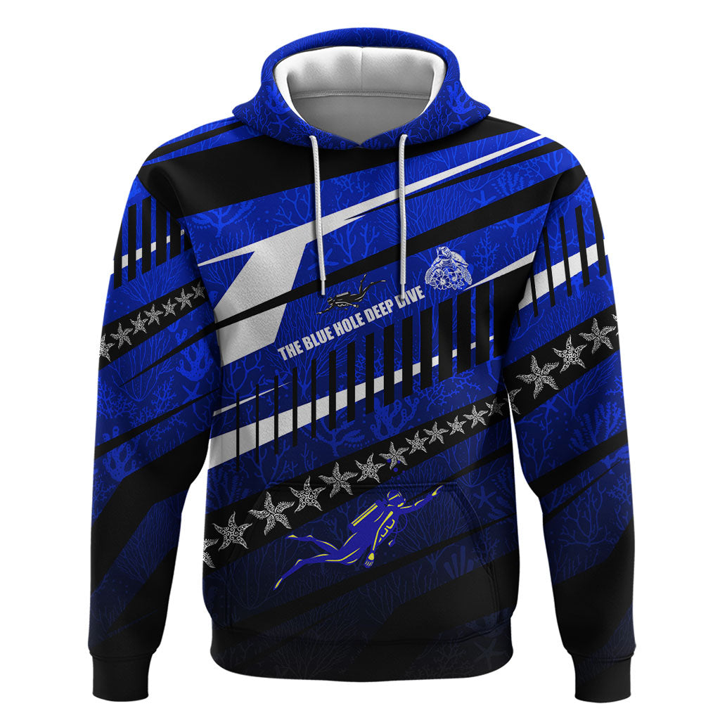 Kosrae Deep Sea Scuba Diving Hoodie Blue Hole Beneath The Surface Coral Reef Graphic Art TS04 Pullover Hoodie Blue Black - Polynesian Pride