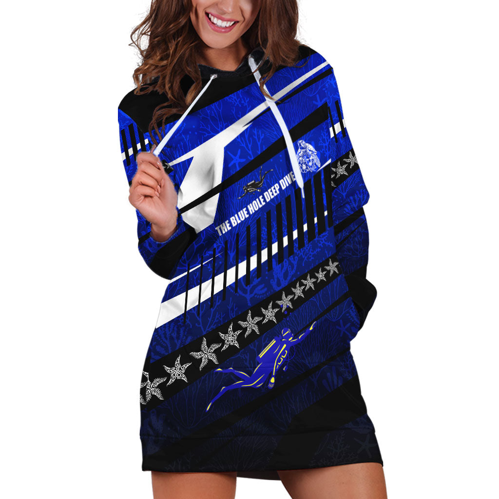 Kosrae Deep Sea Scuba Diving Hoodie Dress Blue Hole Beneath The Surface Coral Reef Graphic Art TS04 Blue Black - Polynesian Pride