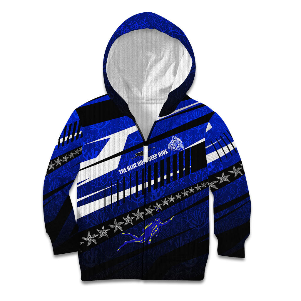 Kosrae Deep Sea Scuba Diving Kid Hoodie Blue Hole Beneath The Surface Coral Reef Graphic Art TS04 Zip Hoodie Blue Black - Polynesian Pride