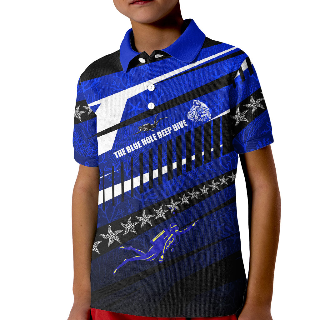 Kosrae Deep Sea Scuba Diving Kid Polo Shirt Blue Hole Beneath The Surface Coral Reef Graphic Art TS04 Kid Blue Black - Polynesian Pride