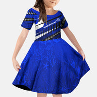 Kosrae Deep Sea Scuba Diving Kid Short Sleeve Dress Blue Hole Beneath The Surface Coral Reef Graphic Art TS04 KID Blue Black - Polynesian Pride