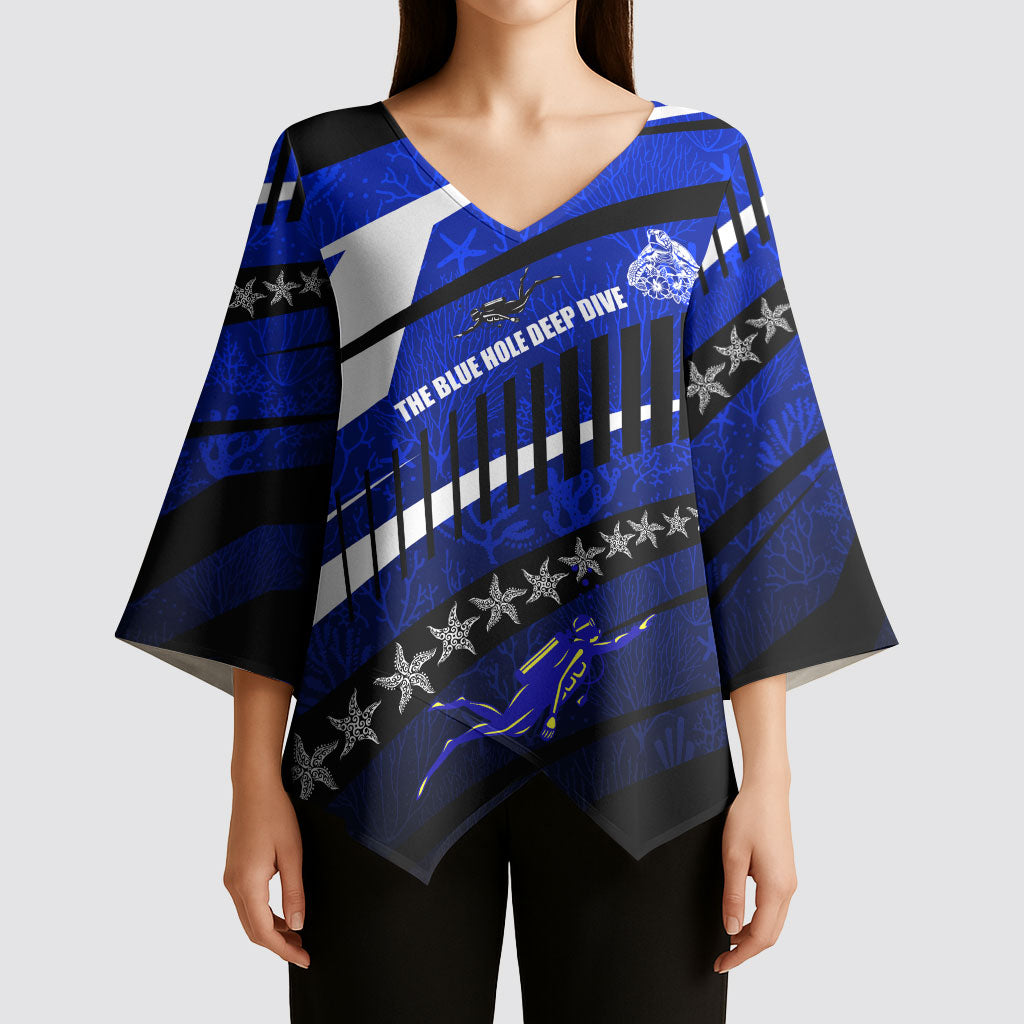 Kosrae Deep Sea Scuba Diving Kimono Sleeve Blouse Blue Hole Beneath The Surface Coral Reef Graphic Art TS04 - Polynesian Pride