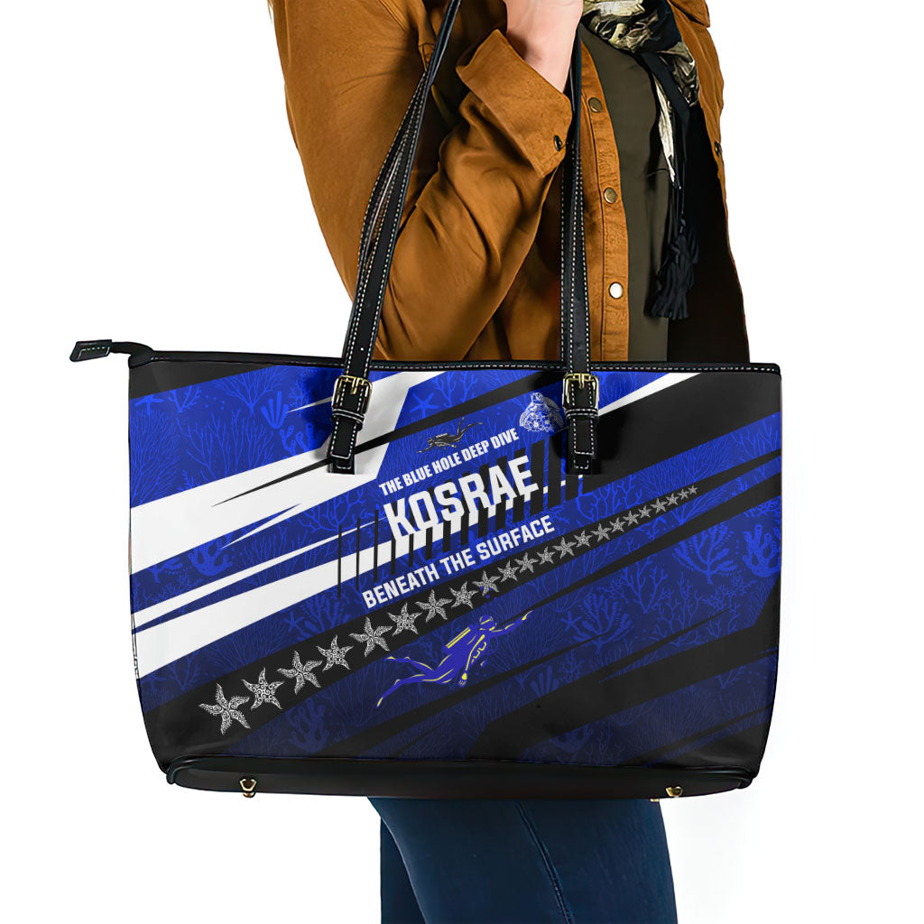 Kosrae Deep Sea Scuba Diving Leather Tote Bag Blue Hole Beneath The Surface Coral Reef Graphic Art TS04 - Polynesian Pride