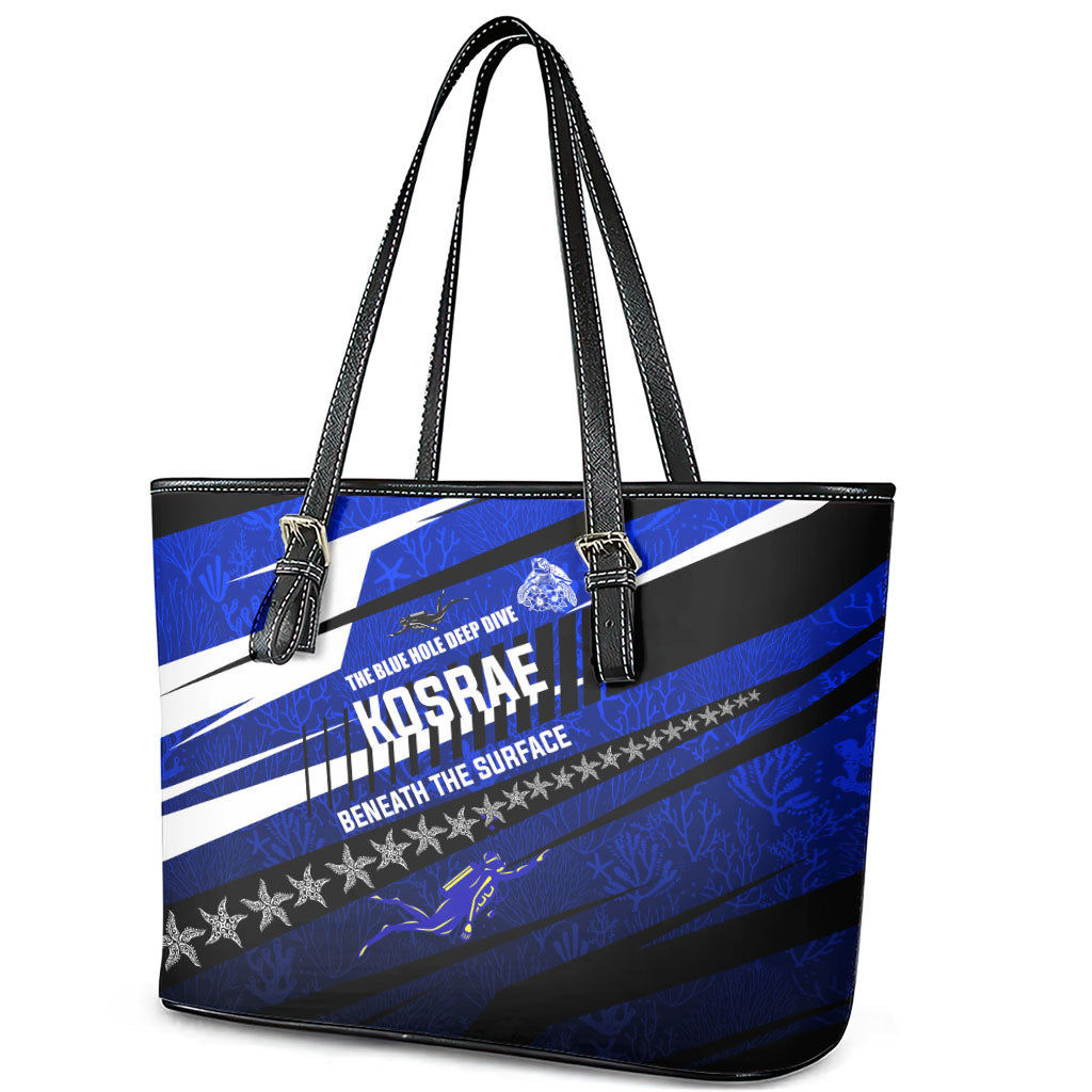 Kosrae Deep Sea Scuba Diving Leather Tote Bag Blue Hole Beneath The Surface Coral Reef Graphic Art TS04 - Polynesian Pride