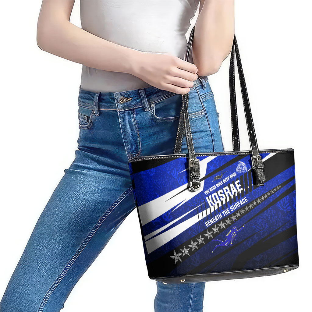 Kosrae Deep Sea Scuba Diving Leather Tote Bag Blue Hole Beneath The Surface Coral Reef Graphic Art TS04 - Polynesian Pride