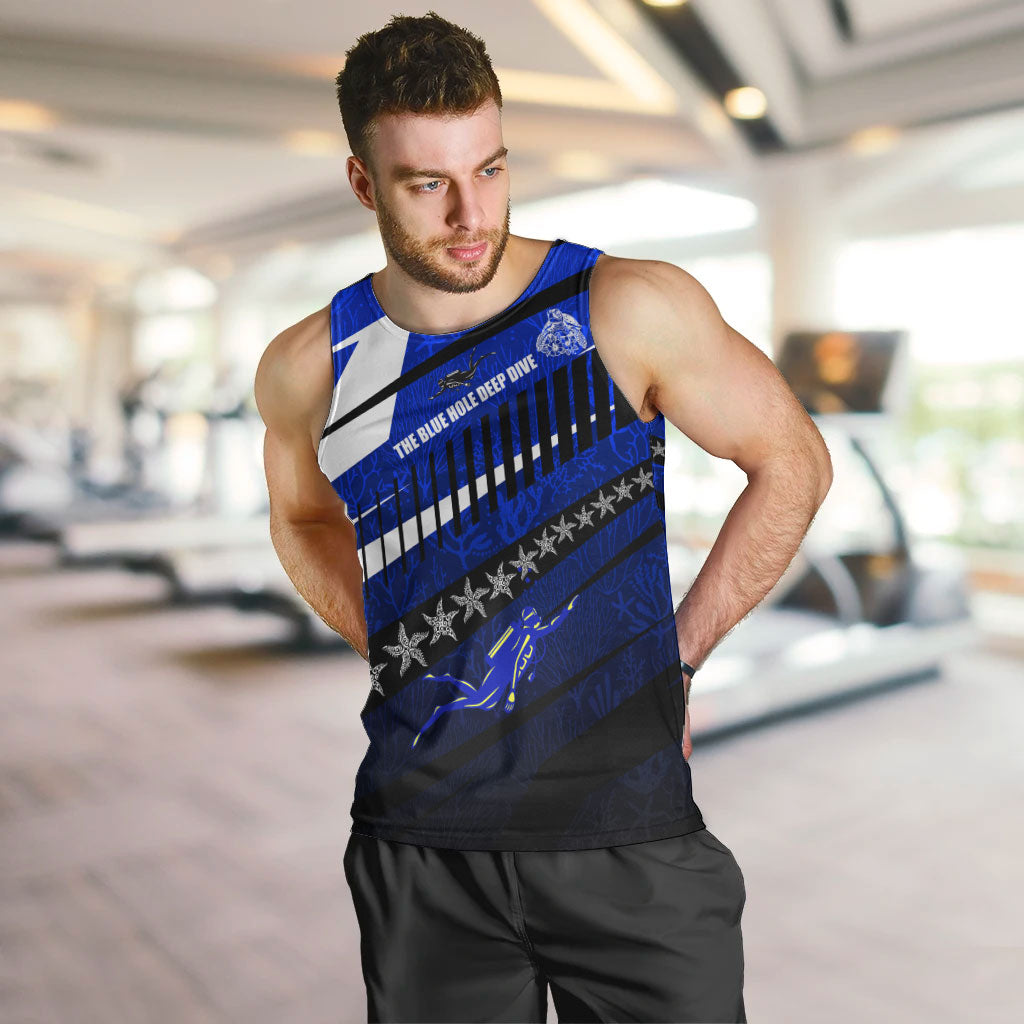 Kosrae Deep Sea Scuba Diving Men Tank Top Blue Hole Beneath The Surface Coral Reef Graphic Art TS04 Blue Black - Polynesian Pride