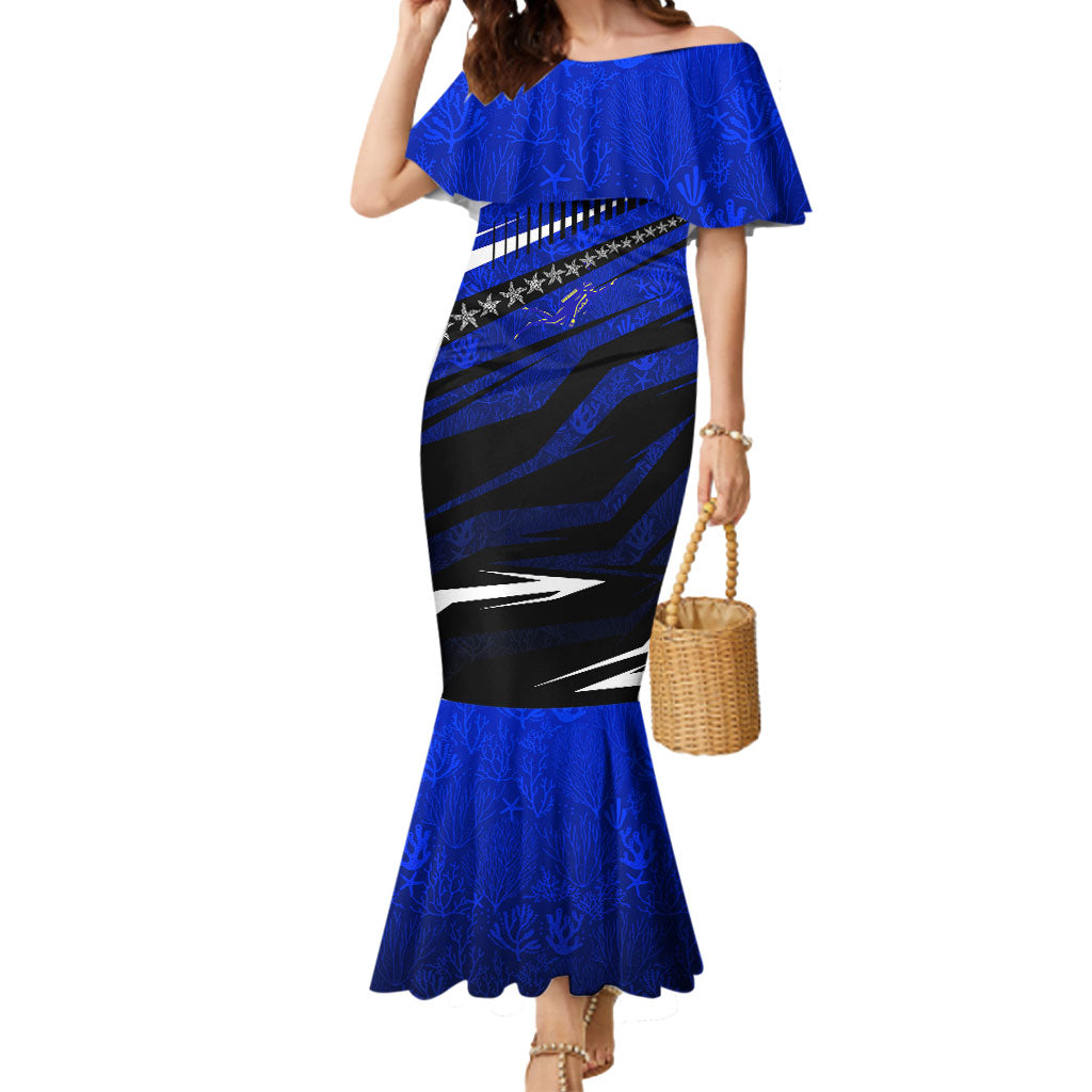 Kosrae Deep Sea Scuba Diving Mermaid Dress Blue Hole Beneath The Surface Coral Reef Graphic Art TS04 Women Blue Black - Polynesian Pride