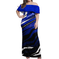 Kosrae Deep Sea Scuba Diving Off Shoulder Maxi Dress Blue Hole Beneath The Surface Coral Reef Graphic Art TS04 Women Blue Black - Polynesian Pride