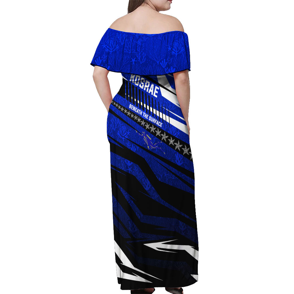 Kosrae Deep Sea Scuba Diving Off Shoulder Maxi Dress Blue Hole Beneath The Surface Coral Reef Graphic Art TS04 - Polynesian Pride