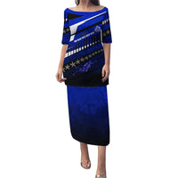 Kosrae Deep Sea Scuba Diving Puletasi Blue Hole Beneath The Surface Coral Reef Graphic Art TS04 Long Dress Blue Black - Polynesian Pride