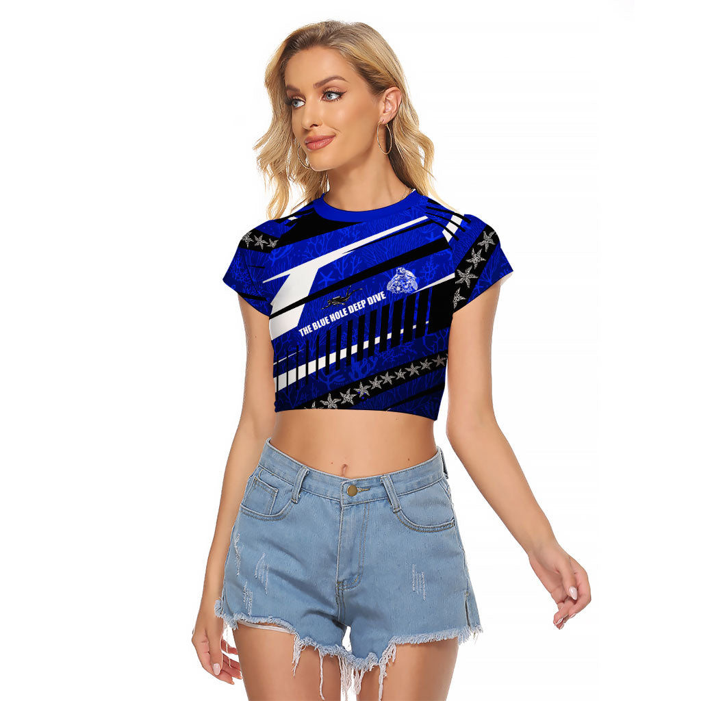 Kosrae Deep Sea Scuba Diving Raglan Cropped T Shirt Blue Hole Beneath The Surface Coral Reef Graphic Art TS04 Female Blue Black - Polynesian Pride