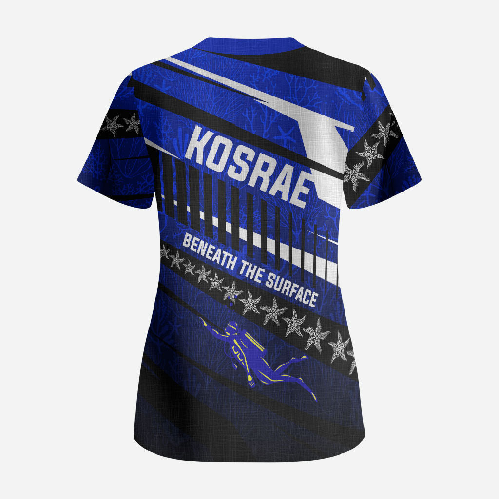 Kosrae Deep Sea Scuba Diving Scrub Top Blue Hole Beneath The Surface Coral Reef Graphic Art TS04 - Polynesian Pride