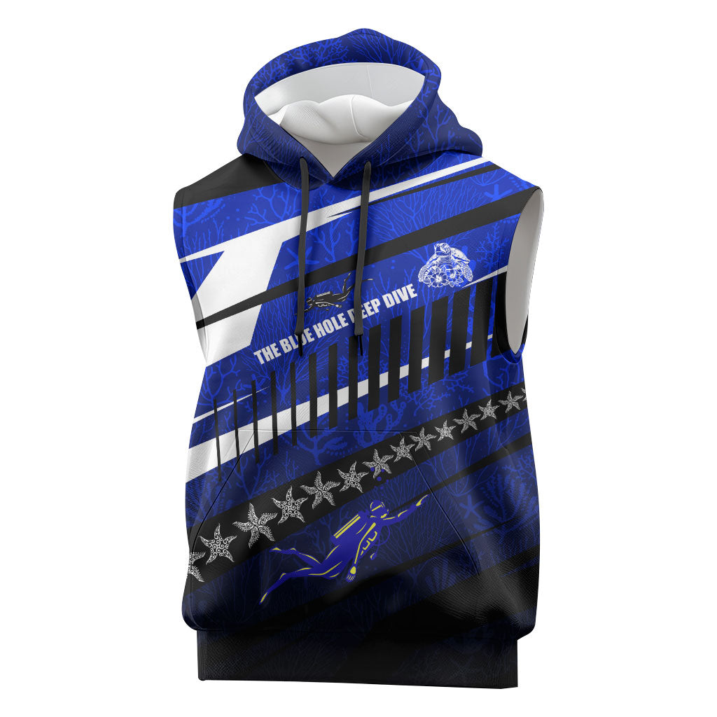 Kosrae Deep Sea Scuba Diving Sleeveless Hoodie Blue Hole Beneath The Surface Coral Reef Graphic Art TS04 Blue Black - Polynesian Pride