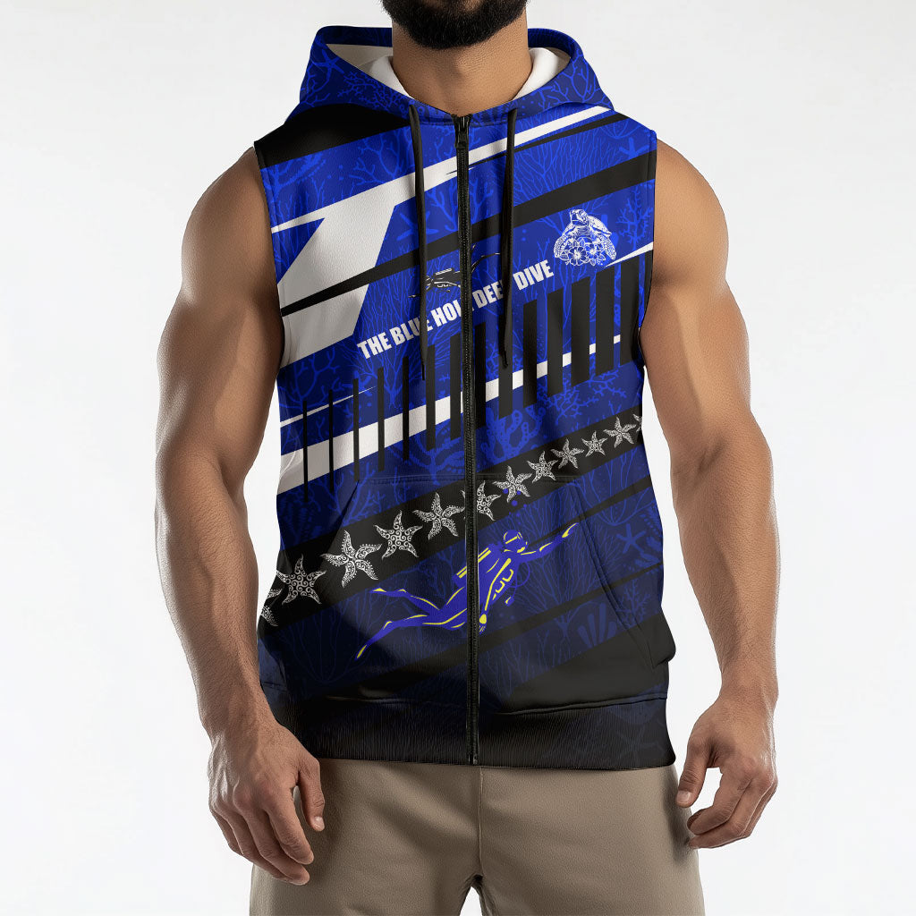 Kosrae Deep Sea Scuba Diving Sleeveless Zip Hoodie Blue Hole Beneath The Surface Coral Reef Graphic Art TS04 - Polynesian Pride