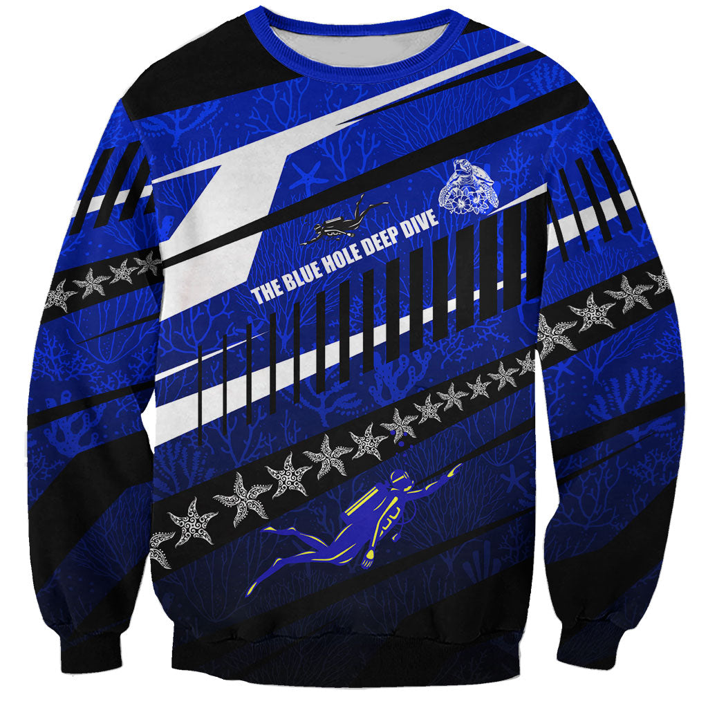 Kosrae Deep Sea Scuba Diving Sweatshirt Blue Hole Beneath The Surface Coral Reef Graphic Art TS04 Unisex Blue Black - Polynesian Pride