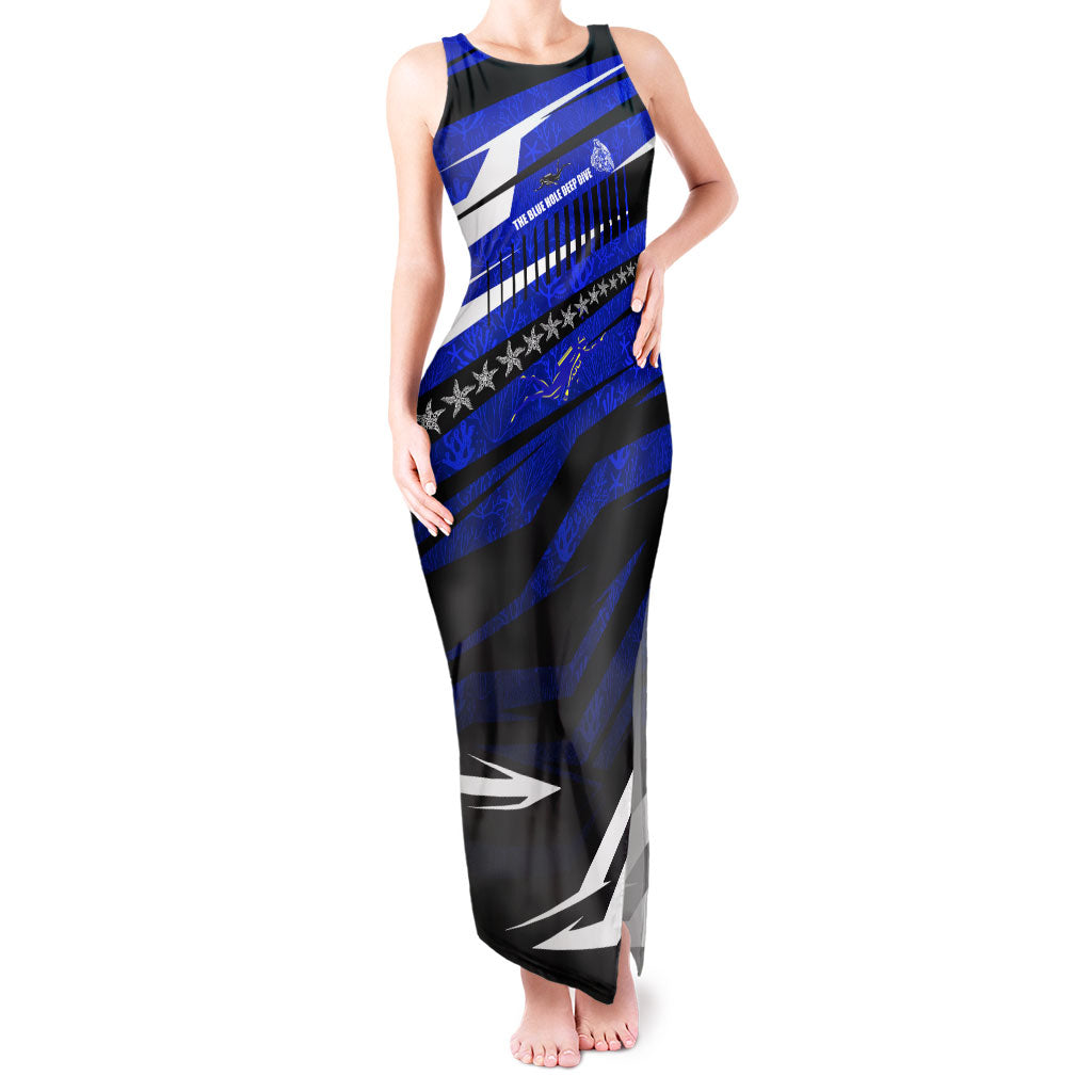 Kosrae Deep Sea Scuba Diving Tank Maxi Dress Blue Hole Beneath The Surface Coral Reef Graphic Art TS04 Women Blue Black - Polynesian Pride