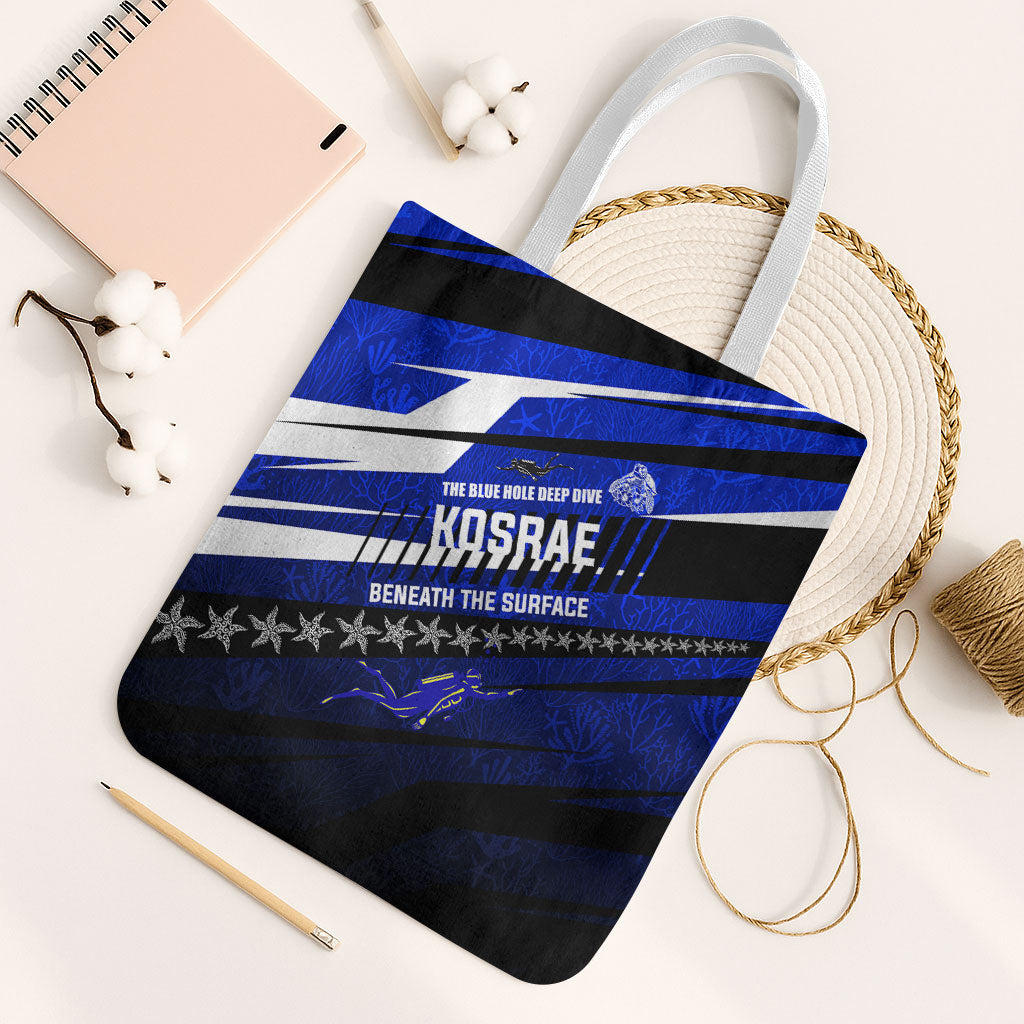 Kosrae Deep Sea Scuba Diving Tote Bag Blue Hole Beneath The Surface Coral Reef Graphic Art TS04 White Strap One Size Blue Black - Polynesian Pride