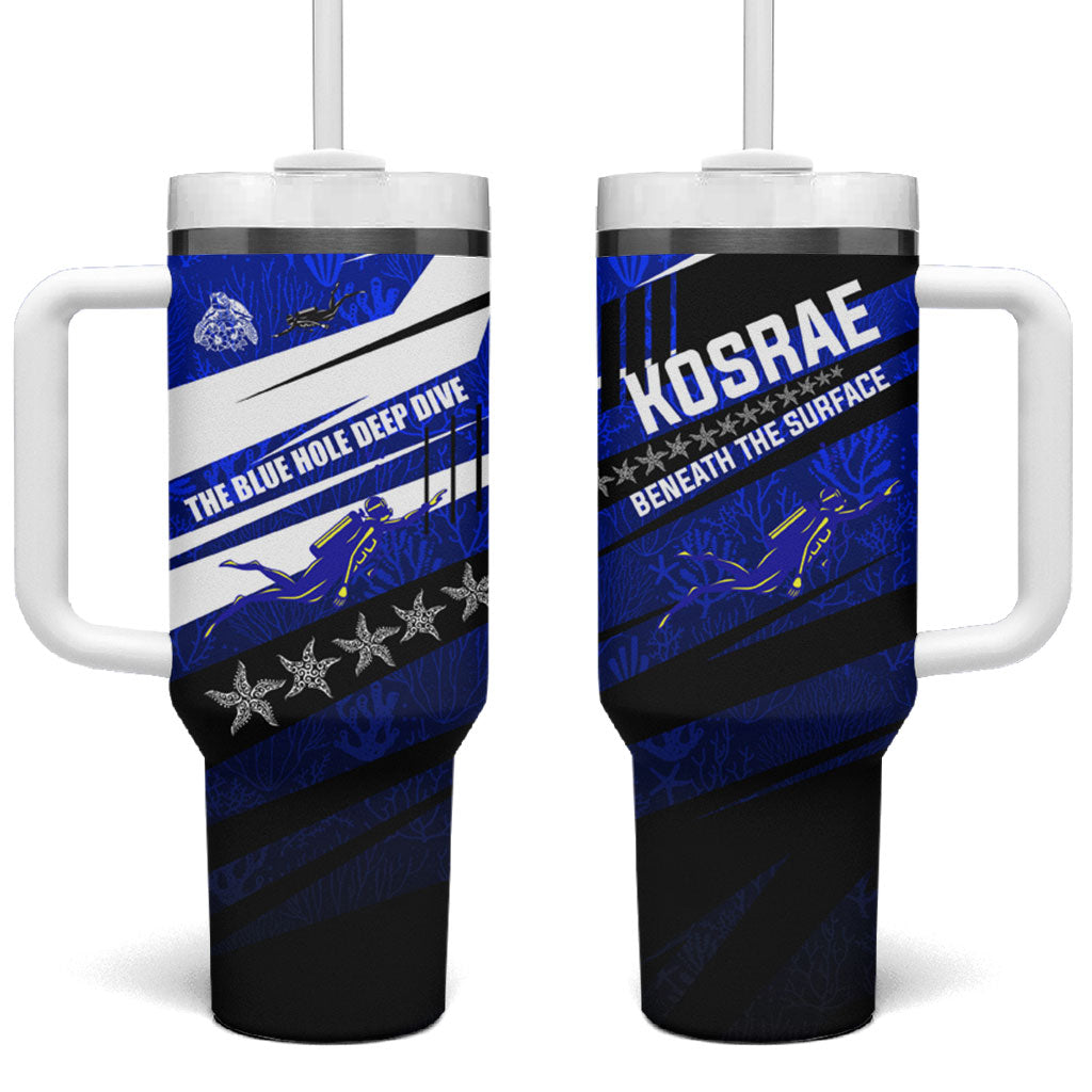 Kosrae Deep Sea Scuba Diving Tumbler With Handle Blue Hole Beneath The Surface Coral Reef Graphic Art TS04 One Size: 40 oz Blue Black - Polynesian Pride