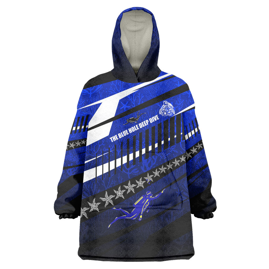 Kosrae Deep Sea Scuba Diving Wearable Blanket Hoodie Blue Hole Beneath The Surface Coral Reef Graphic Art TS04 One Size Blue Black - Polynesian Pride