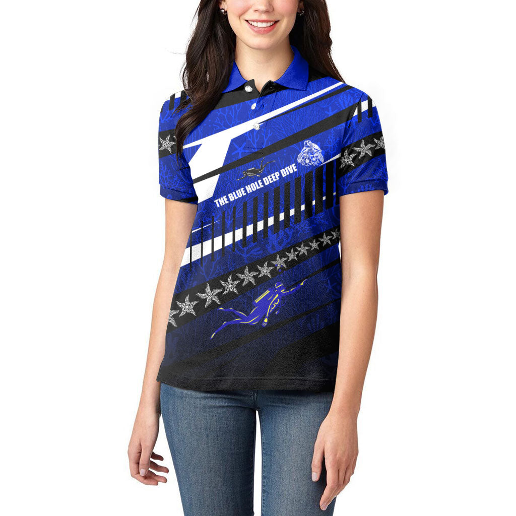 Kosrae Deep Sea Scuba Diving Women Polo Shirt Blue Hole Beneath The Surface Coral Reef Graphic Art TS04 - Polynesian Pride