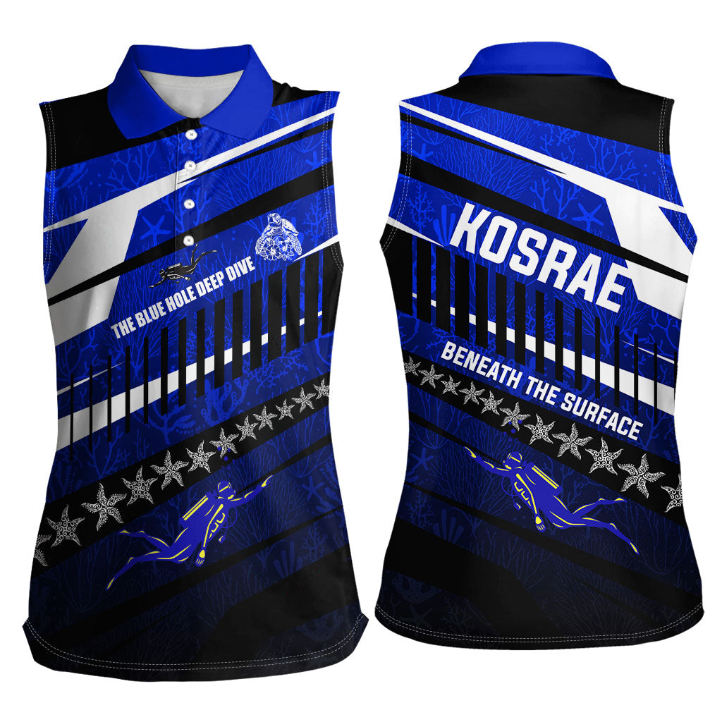 Kosrae Deep Sea Scuba Diving Women Sleeveless Polo Shirt Blue Hole Beneath The Surface Coral Reef Graphic Art