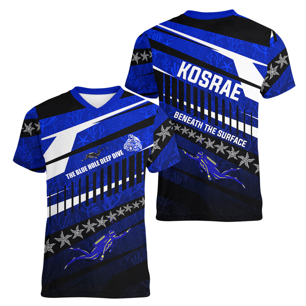 Kosrae Deep Sea Scuba Diving Women V-Neck T-Shirt Blue Hole Beneath The Surface Coral Reef Graphic Art TS04 - Polynesian Pride