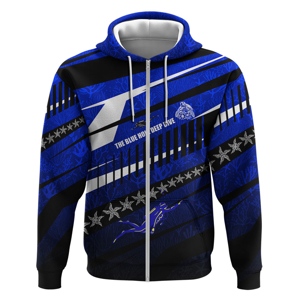 Kosrae Deep Sea Scuba Diving Zip Hoodie Blue Hole Beneath The Surface Coral Reef Graphic Art TS04 Zip Hoodie Blue Black - Polynesian Pride