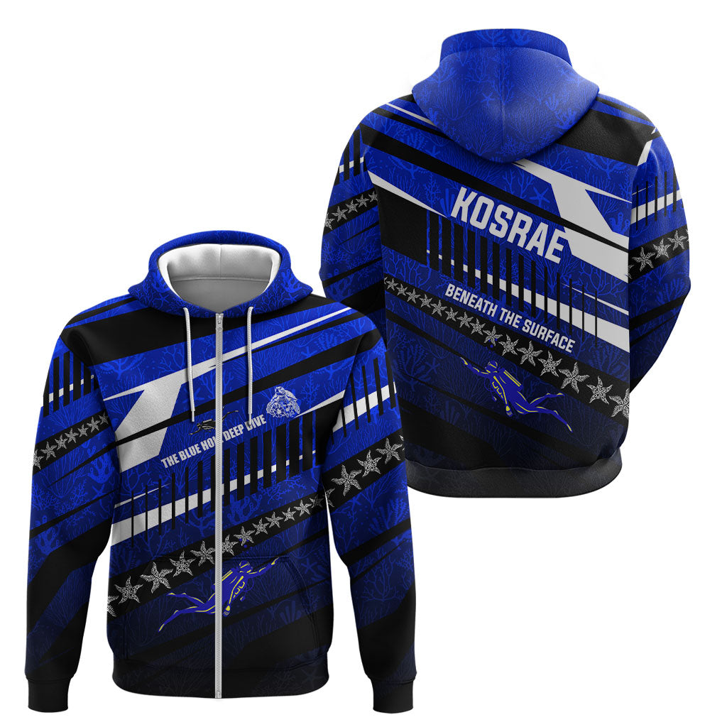 Kosrae Deep Sea Scuba Diving Zip Hoodie Blue Hole Beneath The Surface Coral Reef Graphic Art TS04 - Polynesian Pride