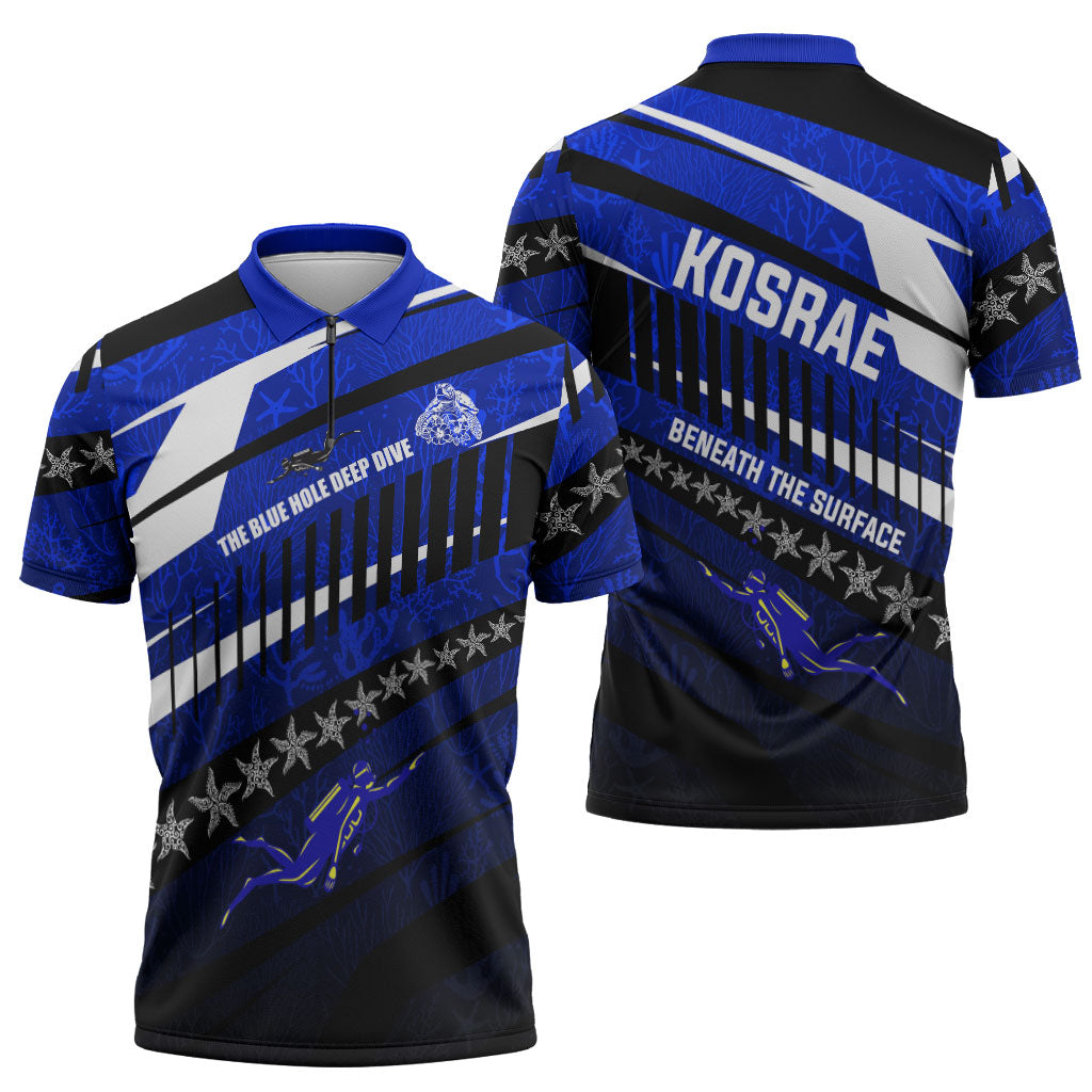 Kosrae Deep Sea Scuba Diving Zipper Polo Shirt Blue Hole Beneath The Surface Coral Reef Graphic Art TS04 - Polynesian Pride