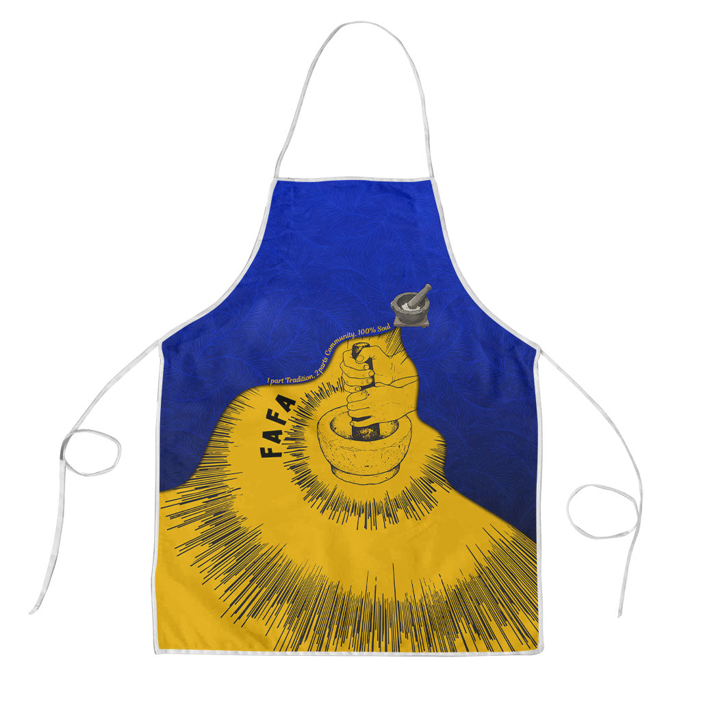 Kosrae Fafa Culinary Heritage Apron Kosraean Gold Taro Tradition Illustration With Coconut Leaves TS04 Blue Yellow - Polynesian Pride
