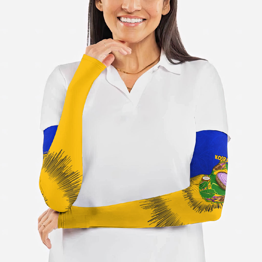 Kosrae Fafa Culinary Heritage Arm Sleeves Kosraean Gold Taro Tradition Illustration With Coconut Leaves TS04 - Polynesian Pride