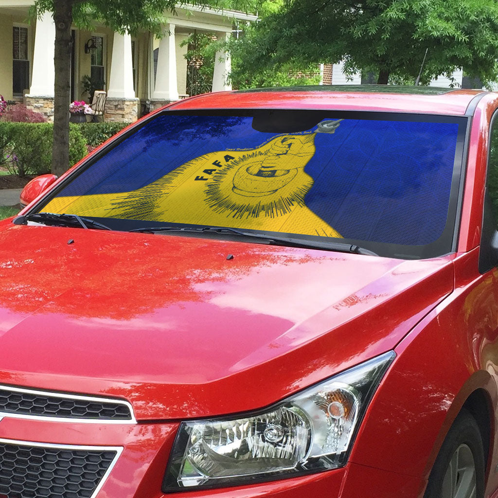Kosrae Fafa Culinary Heritage Auto Sun Shade Kosraean Gold Taro Tradition Illustration With Coconut Leaves TS04 - Polynesian Pride
