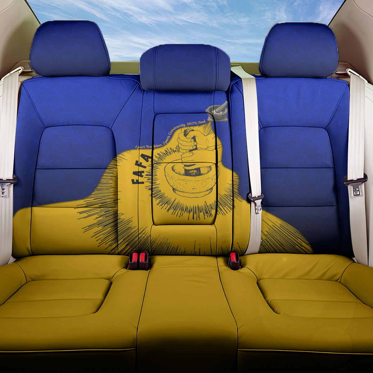 Kosrae Fafa Culinary Heritage Back Car Seat Cover Kosraean Gold Taro Tradition Illustration With Coconut Leaves TS04 One Size Blue Yellow - Polynesian Pride