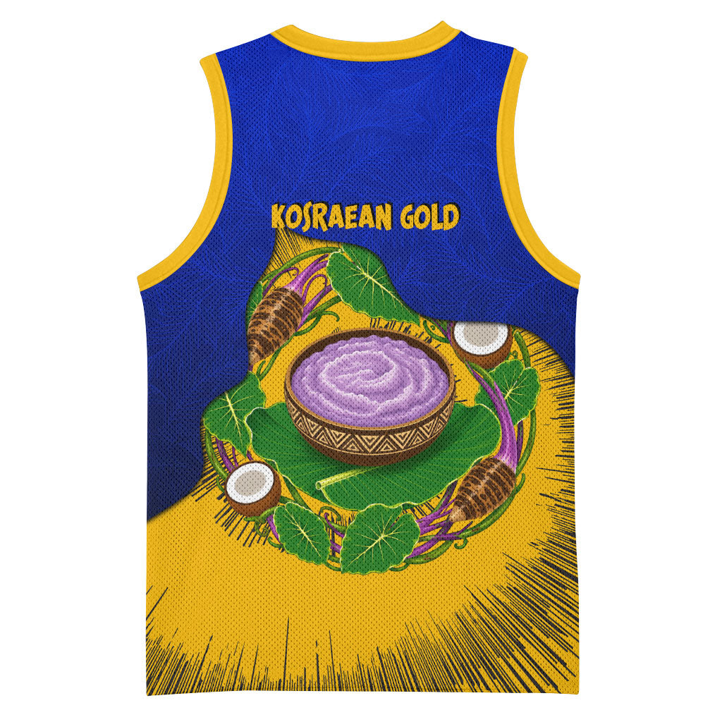 Kosrae Fafa Culinary Heritage Basketball Jersey Kosraean Gold Taro Tradition Illustration With Coconut Leaves