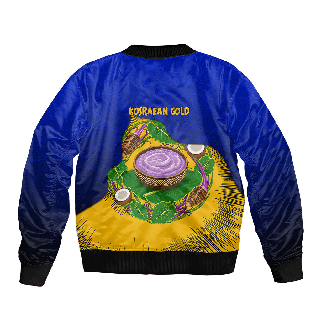 Kosrae Fafa Culinary Heritage Bomber Jacket Kosraean Gold Taro Tradition Illustration With Coconut Leaves TS04 - Polynesian Pride