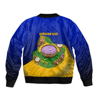 Kosrae Fafa Culinary Heritage Bomber Jacket Kosraean Gold Taro Tradition Illustration With Coconut Leaves TS04 - Polynesian Pride