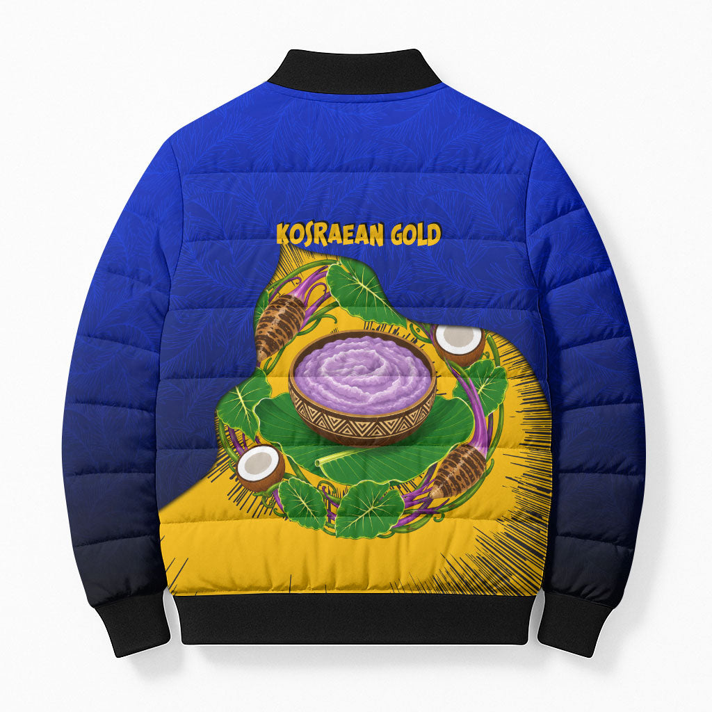 Kosrae Fafa Culinary Heritage Bomber Puffer Jacket Kosraean Gold Taro Tradition Illustration With Coconut Leaves TS04 - Polynesian Pride