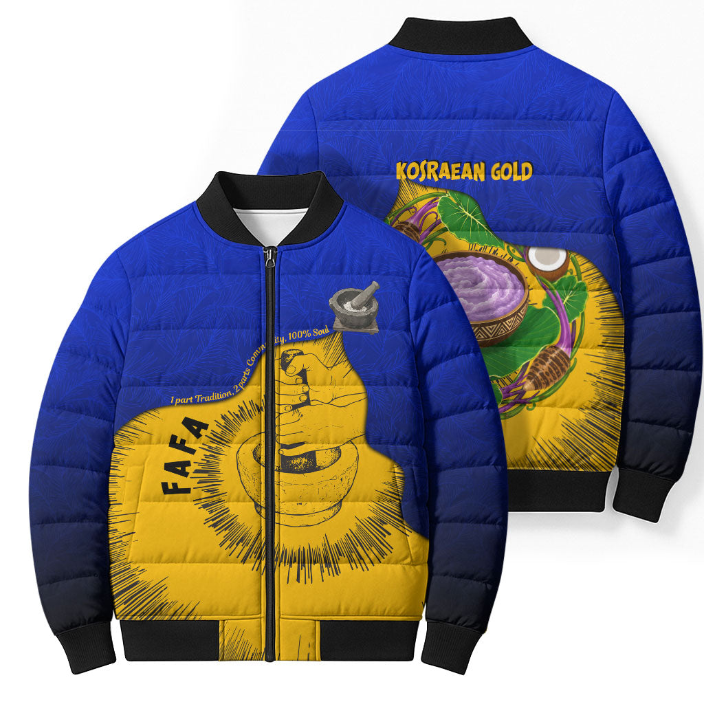 Kosrae Fafa Culinary Heritage Bomber Puffer Jacket Kosraean Gold Taro Tradition Illustration With Coconut Leaves TS04 - Polynesian Pride