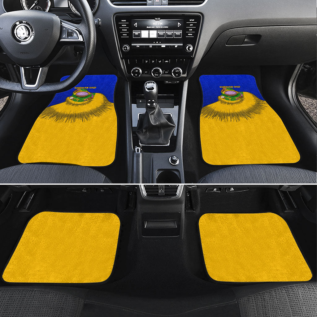 Kosrae Fafa Culinary Heritage Car Mats Kosraean Gold Taro Tradition Illustration With Coconut Leaves TS04 Set 4pcs Blue Yellow - Polynesian Pride
