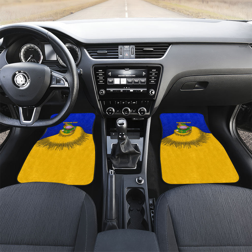 Kosrae Fafa Culinary Heritage Car Mats Kosraean Gold Taro Tradition Illustration With Coconut Leaves TS04 Set 2pcs - Front Blue Yellow - Polynesian Pride