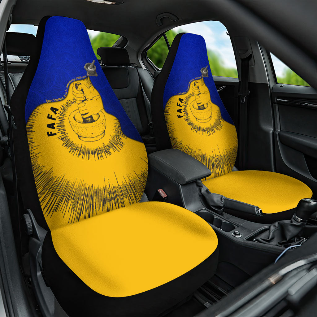 Kosrae Fafa Culinary Heritage Car Seat Cover Kosraean Gold Taro Tradition Illustration With Coconut Leaves TS04 One Size Blue Yellow - Polynesian Pride