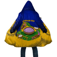 Kosrae Fafa Culinary Heritage Cloak Kosraean Gold Taro Tradition Illustration With Coconut Leaves TS04 Unisex Blue Yellow - Polynesian Pride