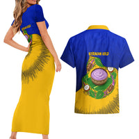 Kosrae Fafa Culinary Heritage Couples Matching Short Sleeve Bodycon Dress and Hawaiian Shirt Kosraean Gold Taro Tradition Illustration With Coconut Leaves TS04 - Polynesian Pride