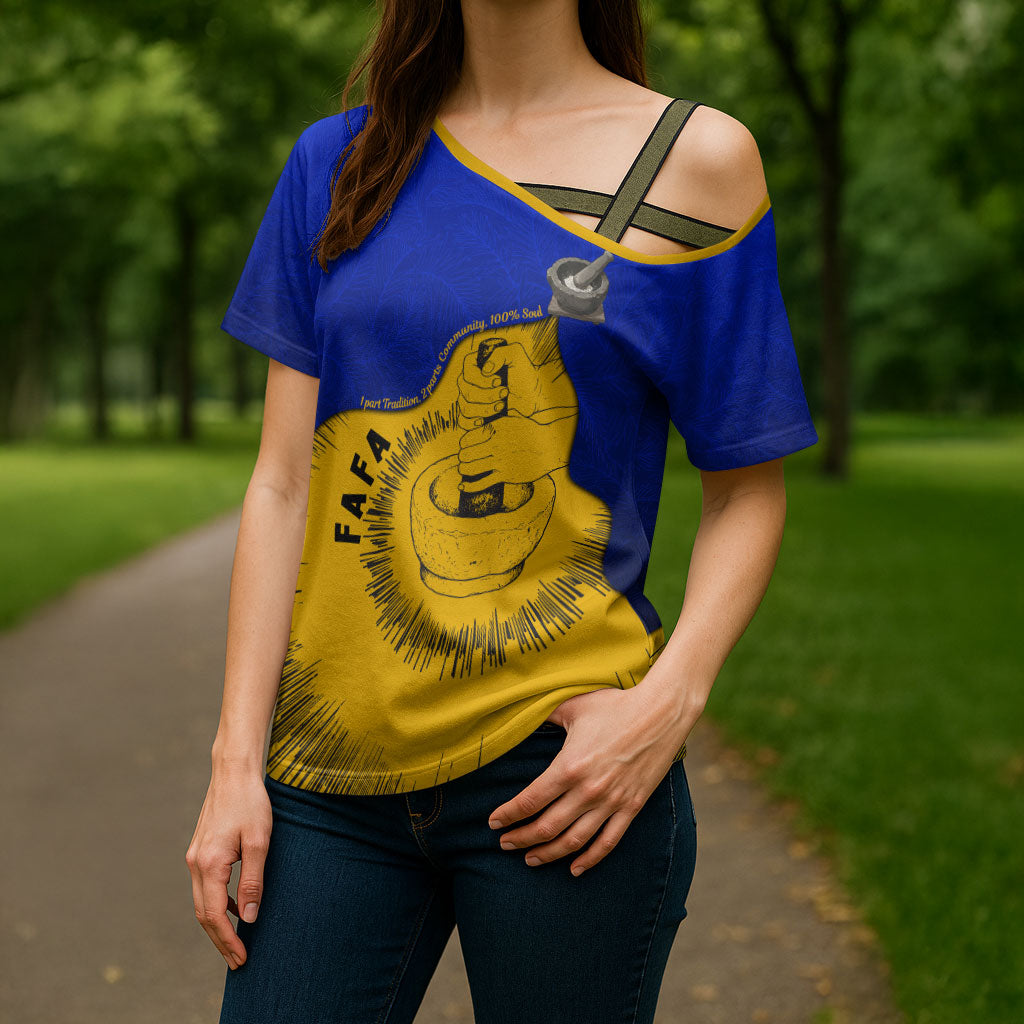 Kosrae Fafa Culinary Heritage Cross Shoulder Shirt Kosraean Gold Taro Tradition Illustration With Coconut Leaves TS04 - Polynesian Pride