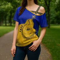 Kosrae Fafa Culinary Heritage Cross Shoulder Shirt Kosraean Gold Taro Tradition Illustration With Coconut Leaves TS04 - Polynesian Pride